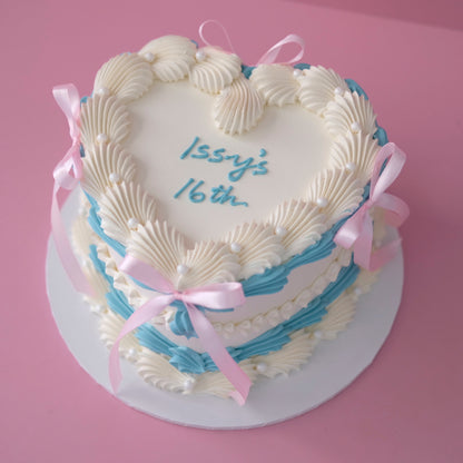 Vintage Heart Cake | Pearl White & Coquette