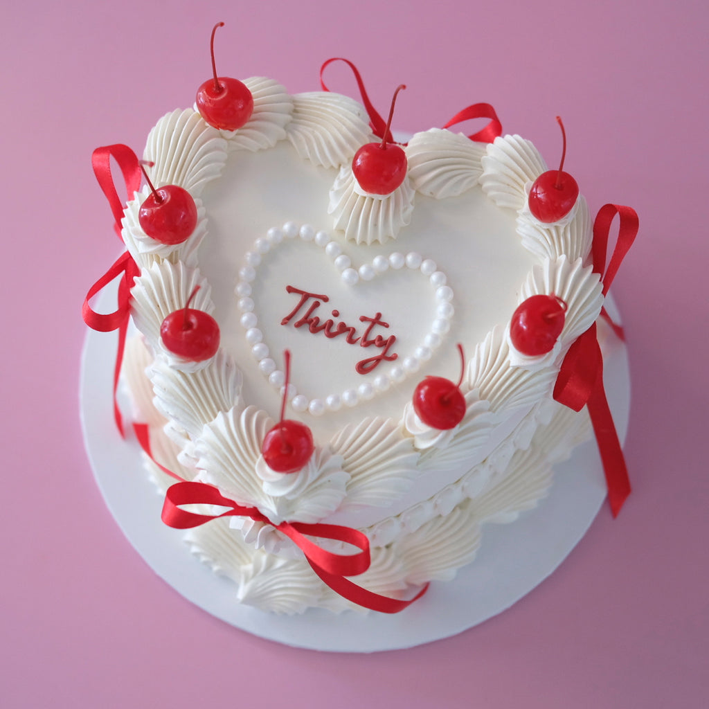 Cherries Coquette & Pearl Heart Plaque | Vintage Heart Cake