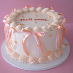 Two-Tone Ribbon Round Vintage Cake | Mini Hearts