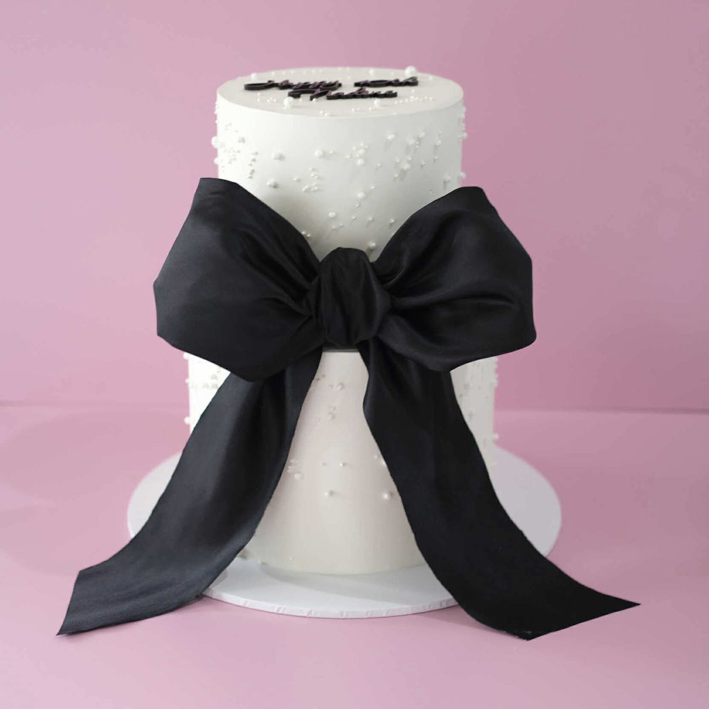 Statement Cake | White Pearl & Bow | 2 Tiers