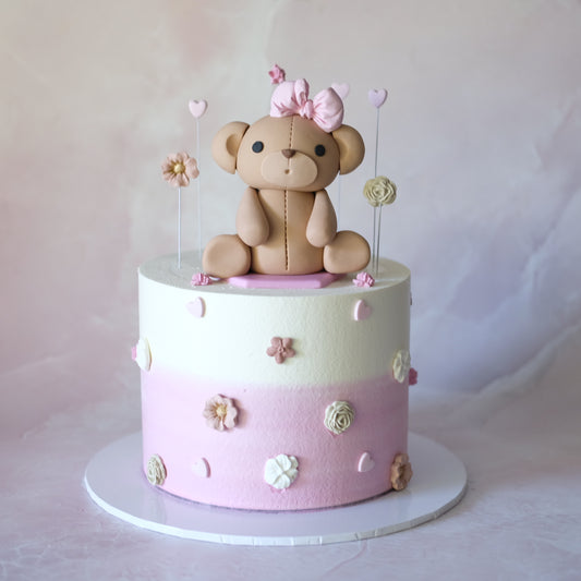 Bear Flowers & Hearts Cake