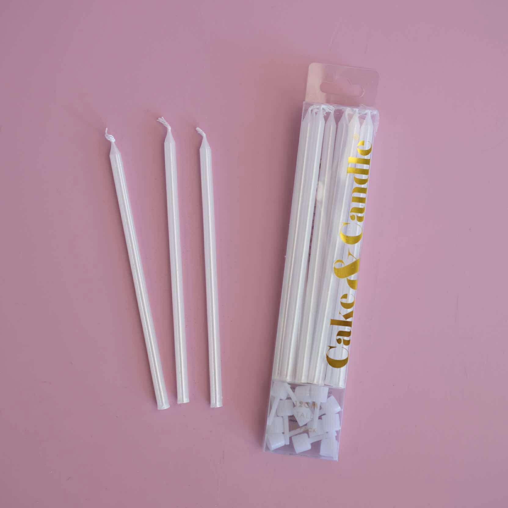 Tall White Pearl Birthday Candles