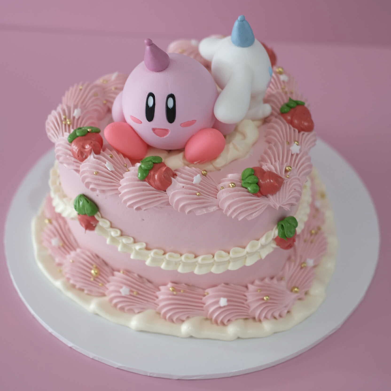 Vintage Heart Cake | Kirby & Cinnamoroll Strawberry Party