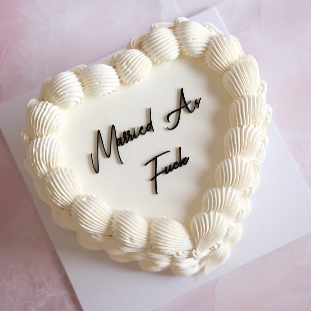 Basic White Vintage Heart Cake | BLACK ACRYLIC Text