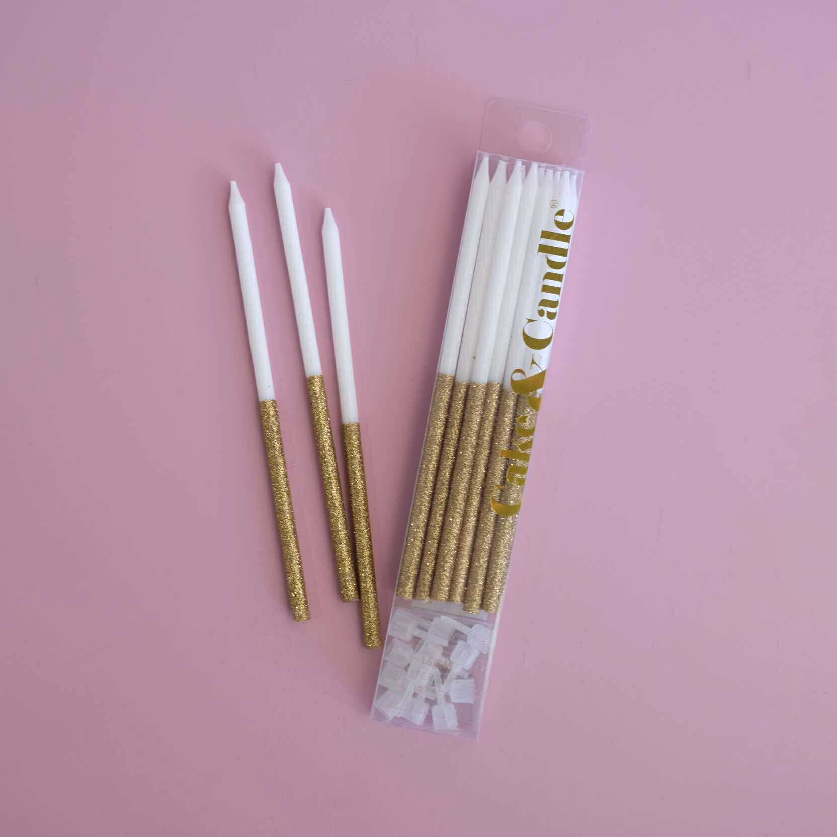 Tall Gold Glitter Dipped Candles