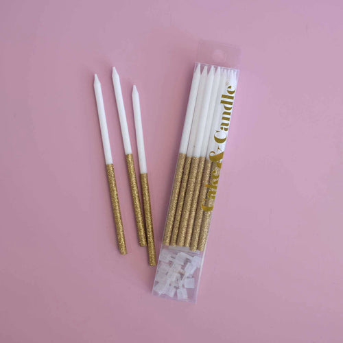 Tall Gold Glitter Dipped Candles (15cm)