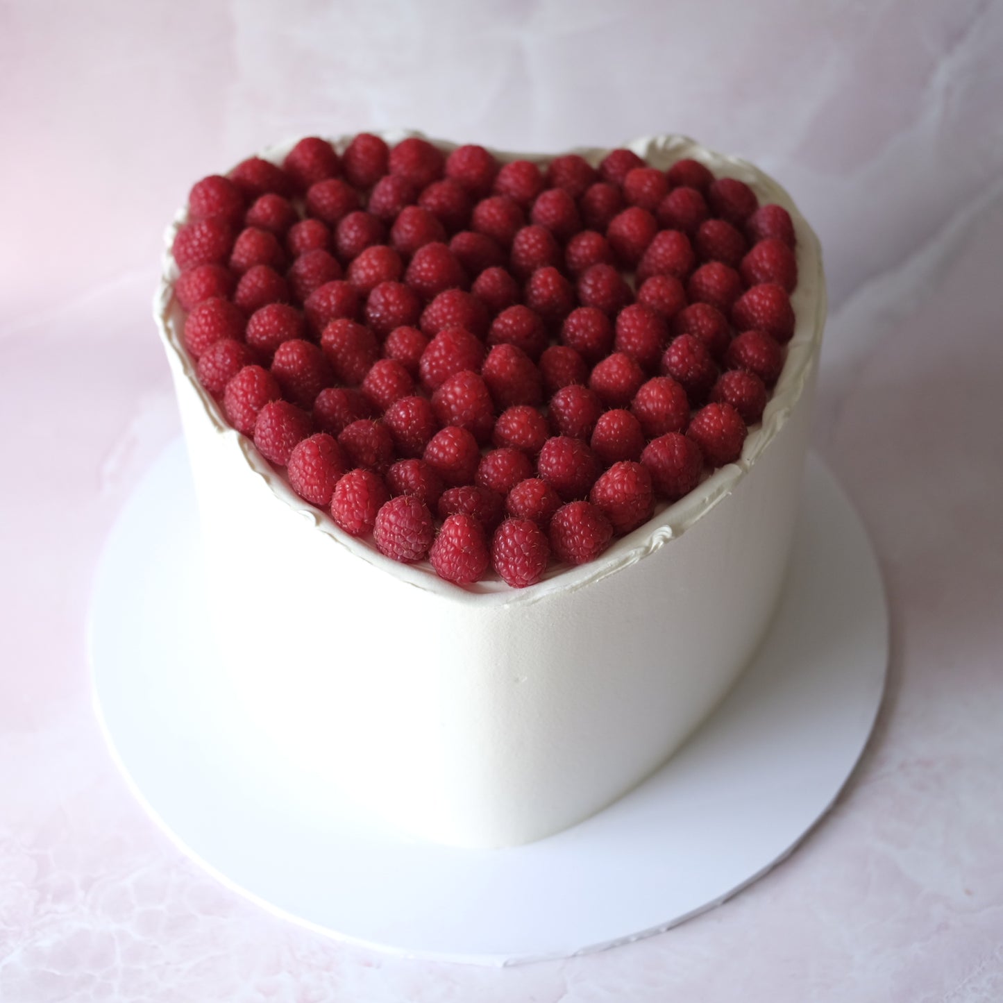 Fresh Raspberry White Heart Cake