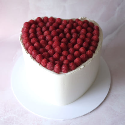 Fresh Raspberry White Heart Cake