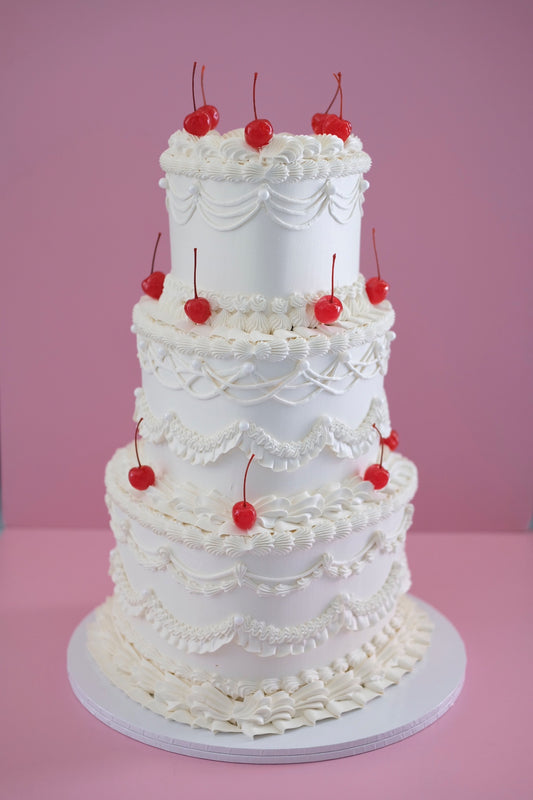 Lambeth Cherries Vintage Heart Cake | 3 Tier / MONOCHROME