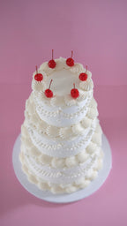 Classic Mini Hearts Cherry Round Vintage Cake | 3 Tiers / MONOCHROME