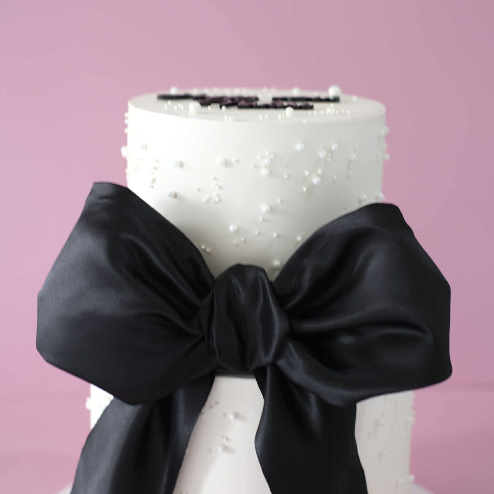 White Pearl & Bow 2 Tier Cake