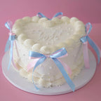 Gender Reveal Extra White Pearl Vintage Heart Cake | Two-Tone Ribbon