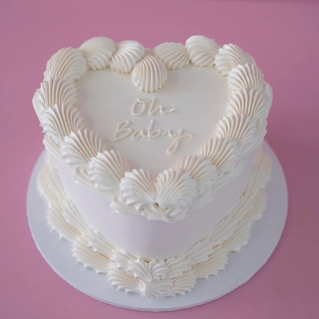 White Gender Reveal Vintage Heart Cake
