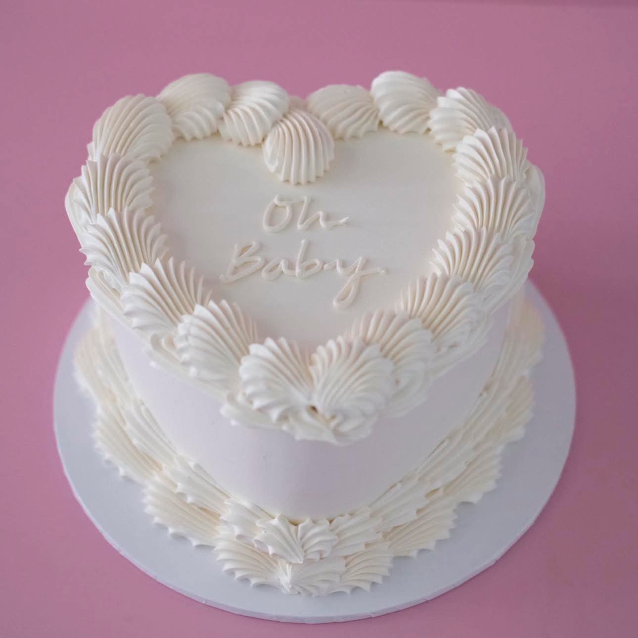 White Gender Reveal Vintage Heart Cake