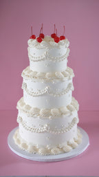 Classic Mini Hearts Cherry Round Vintage Cake | 3 Tiers / MONOCHROME