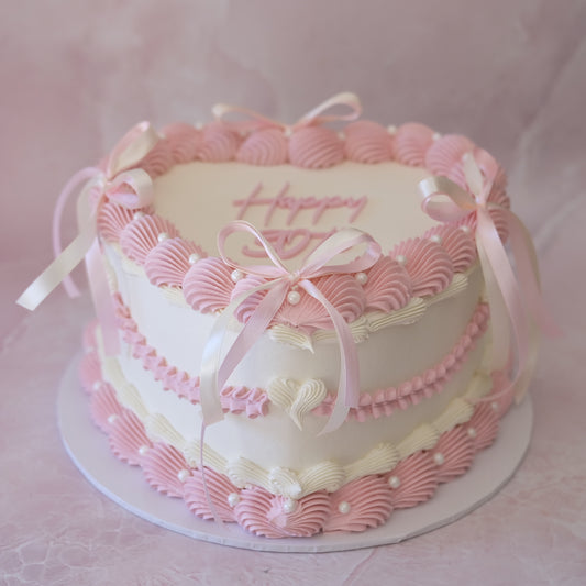 Vintage Heart Cake | Pearl White & Coquette