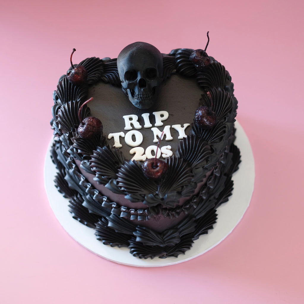 Funeral Theme Black Vintage Heart Cake