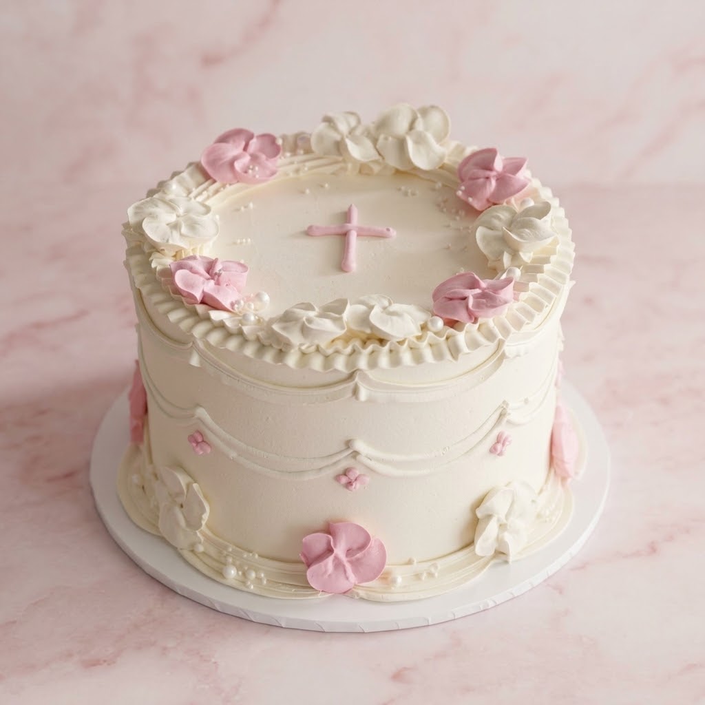 Vintage Round Cake | 2-Tone Christening Blossom