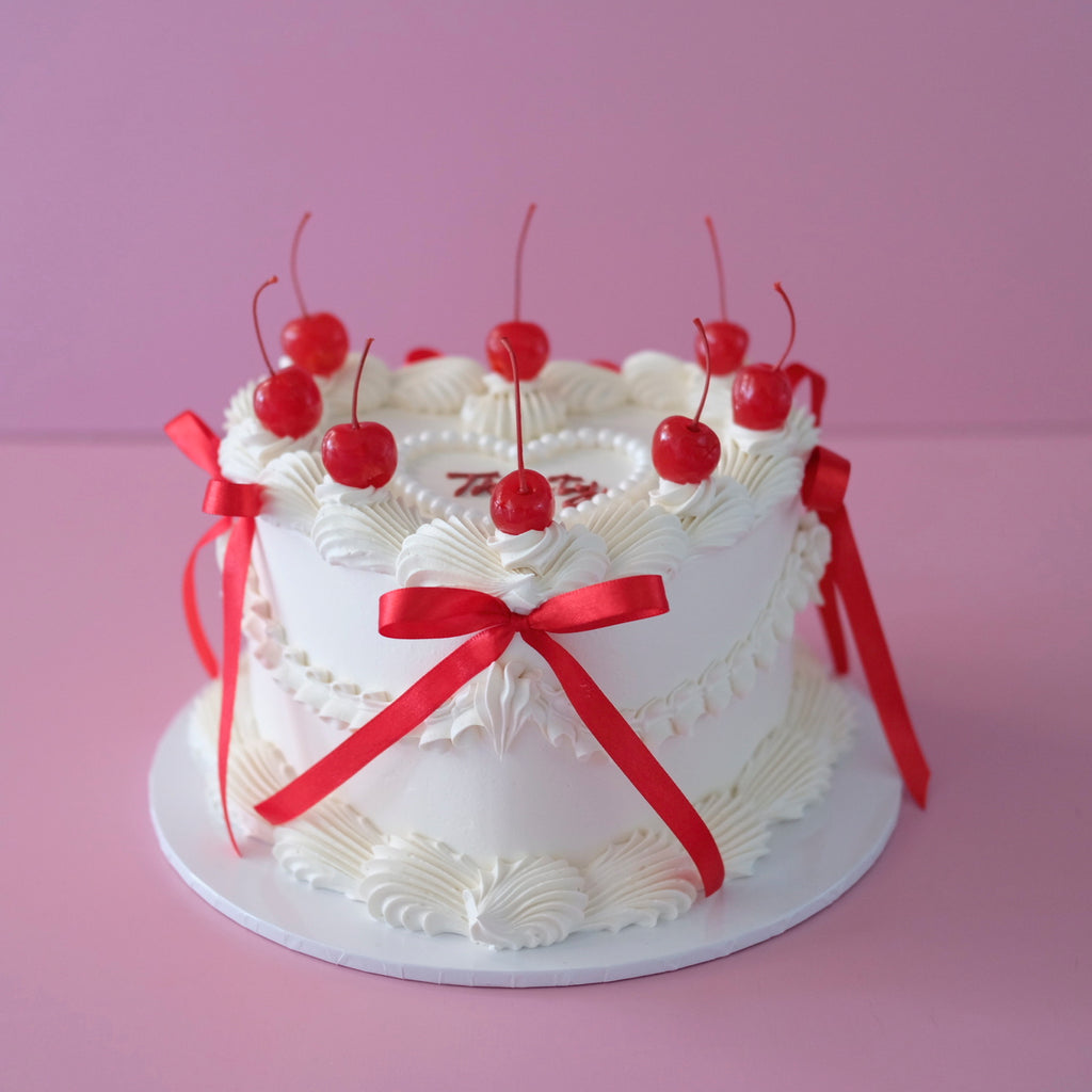 Cherries Coquette & Pearl Heart Plaque | Vintage Heart Cake