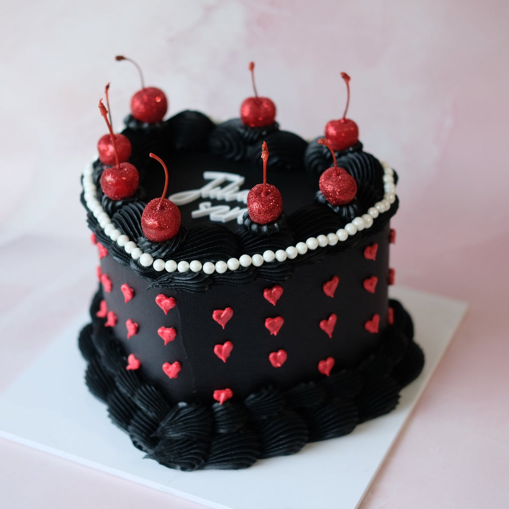 Vintage Heart Cake | Mini Hearts & Cherries Crowned in Pearls