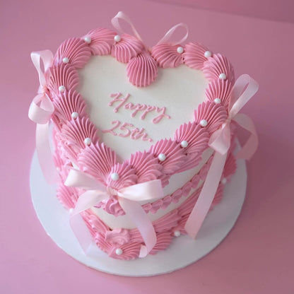 Vintage Heart Cake | Pearl White & Coquette