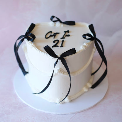 Coquette Bow Heart Vintage Cake