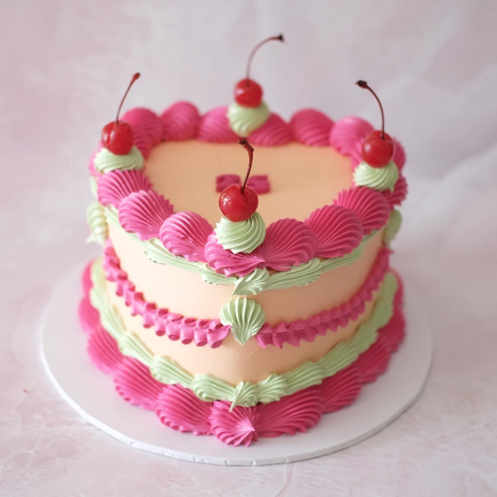 Classic Vintage Heart Cake | Cherries