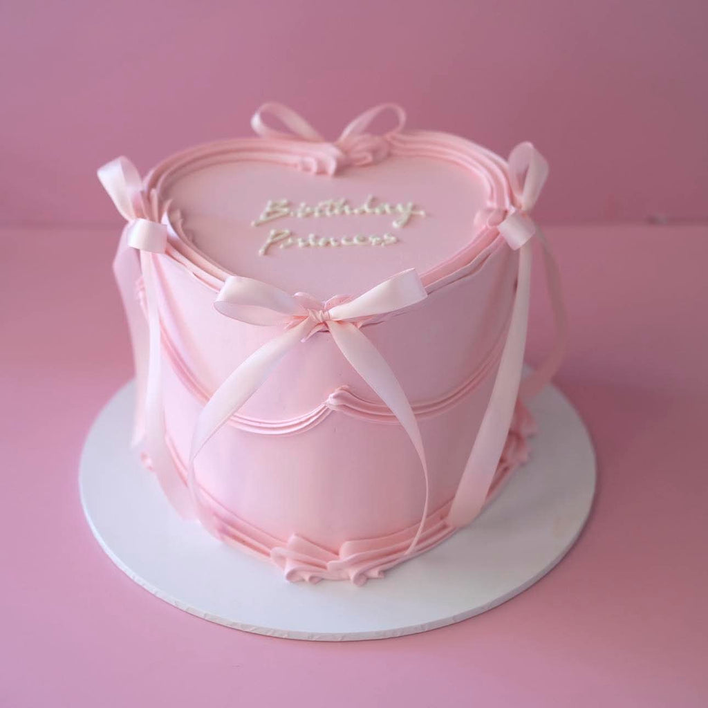 Coquette Bow Heart Vintage Cake