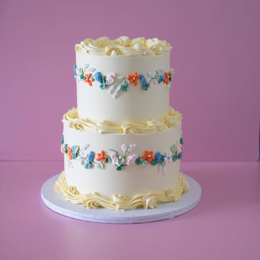 Wild Bloom Buttercream Vintage Round Cake | 2 Tiers