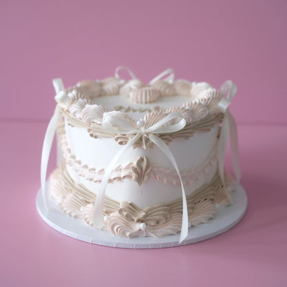 Vintage Heart Cake | Pearl White & Coquette