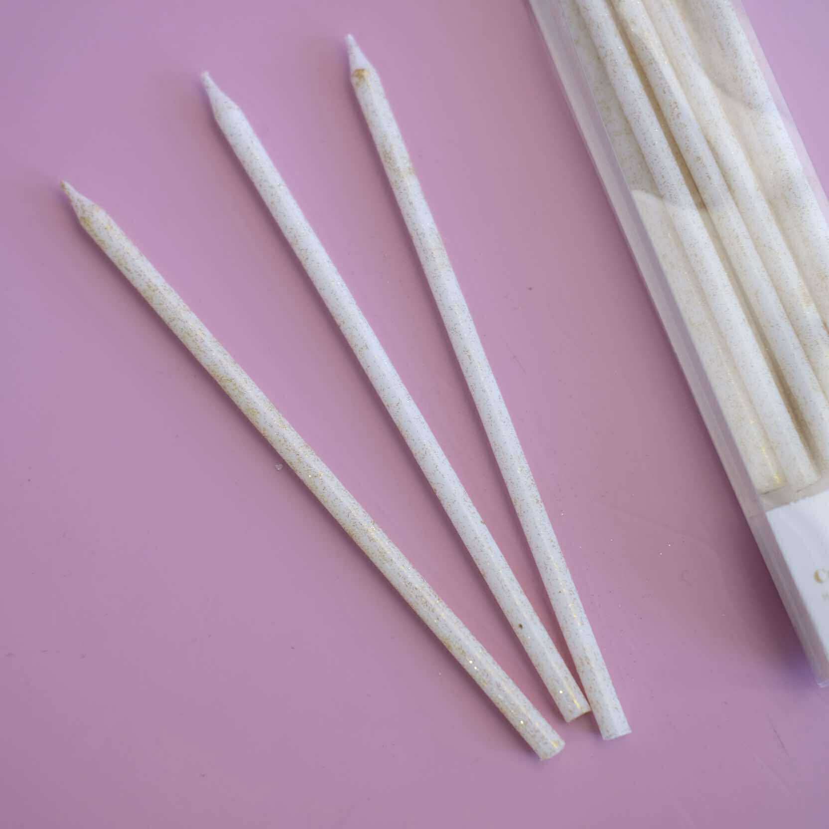 Tall White & Gold Glitter Birthday Candles