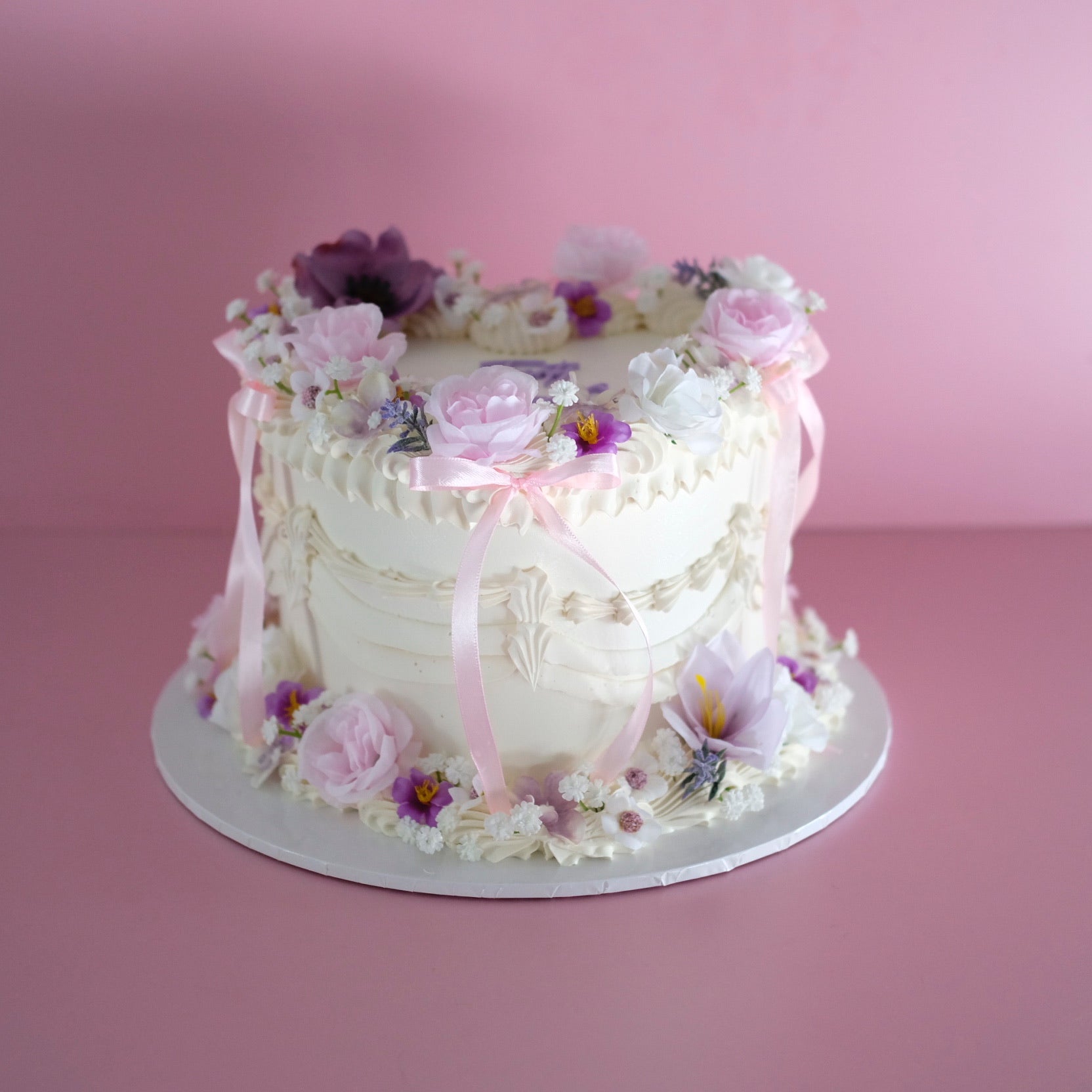 Full Bloom Enchanted Heart Coquette Vintage Cake | PUR-PINK