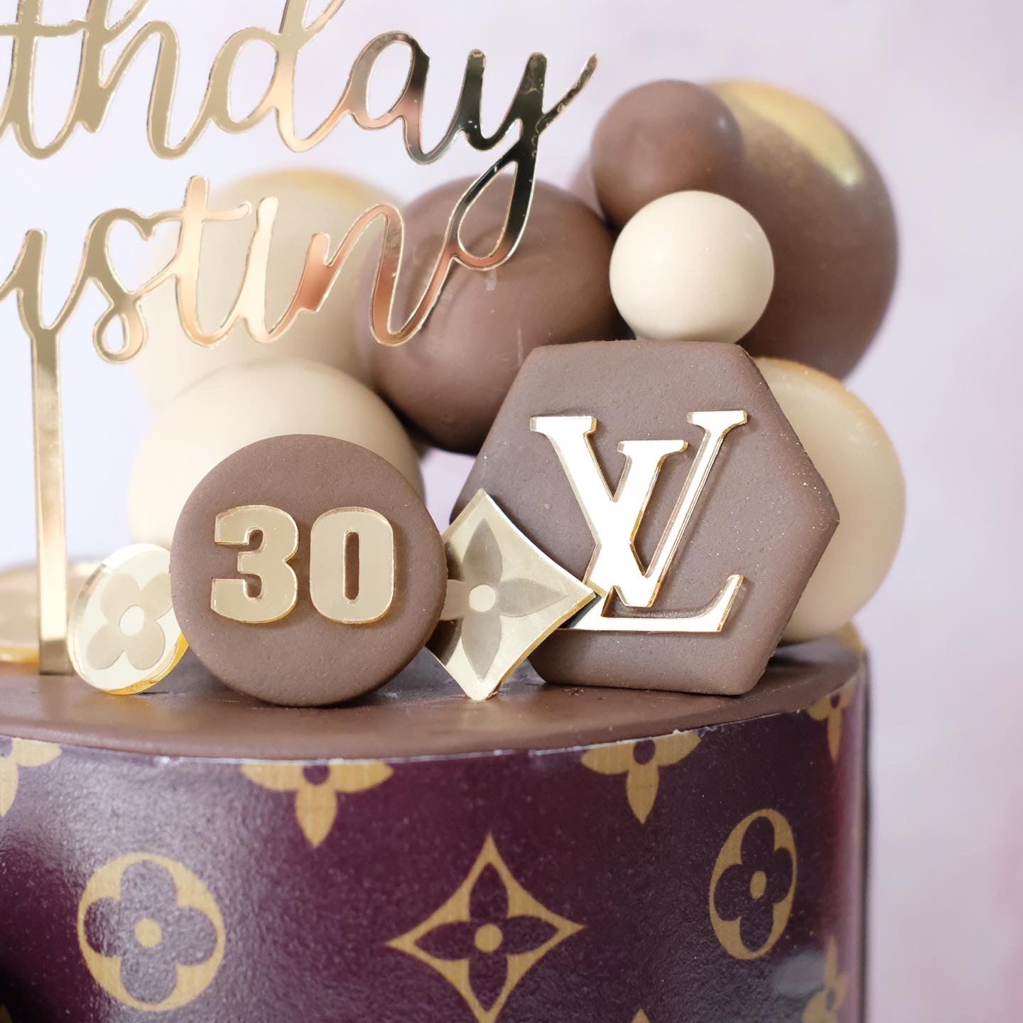 LV Monogram Brown Gold Cake