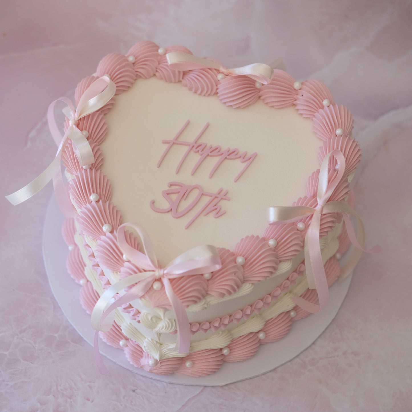 Vintage Heart Cake | Pearl White & Coquette