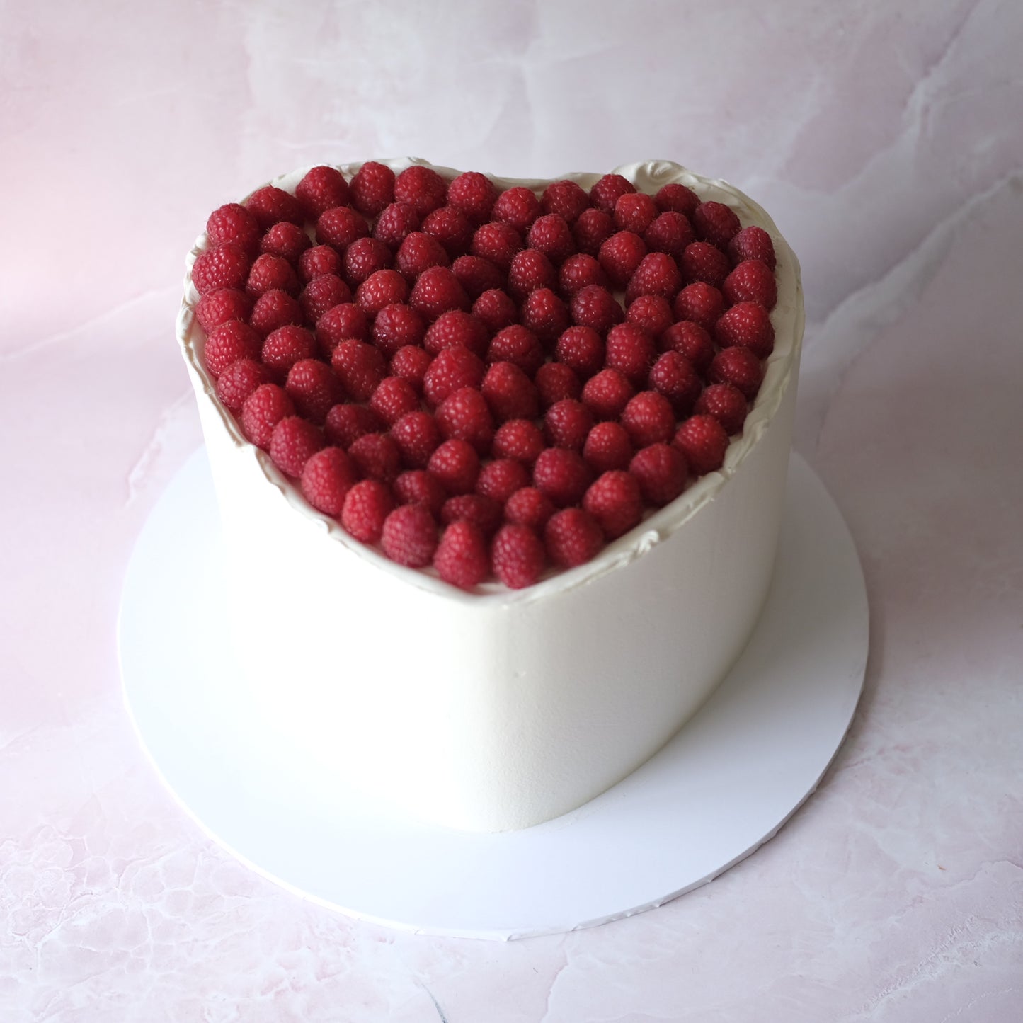 Fresh Raspberry White Heart Cake