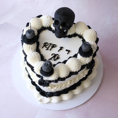 Funeral Theme Black & White Vintage Heart Cake