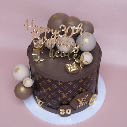 LV Monogram Brown Gold Cake