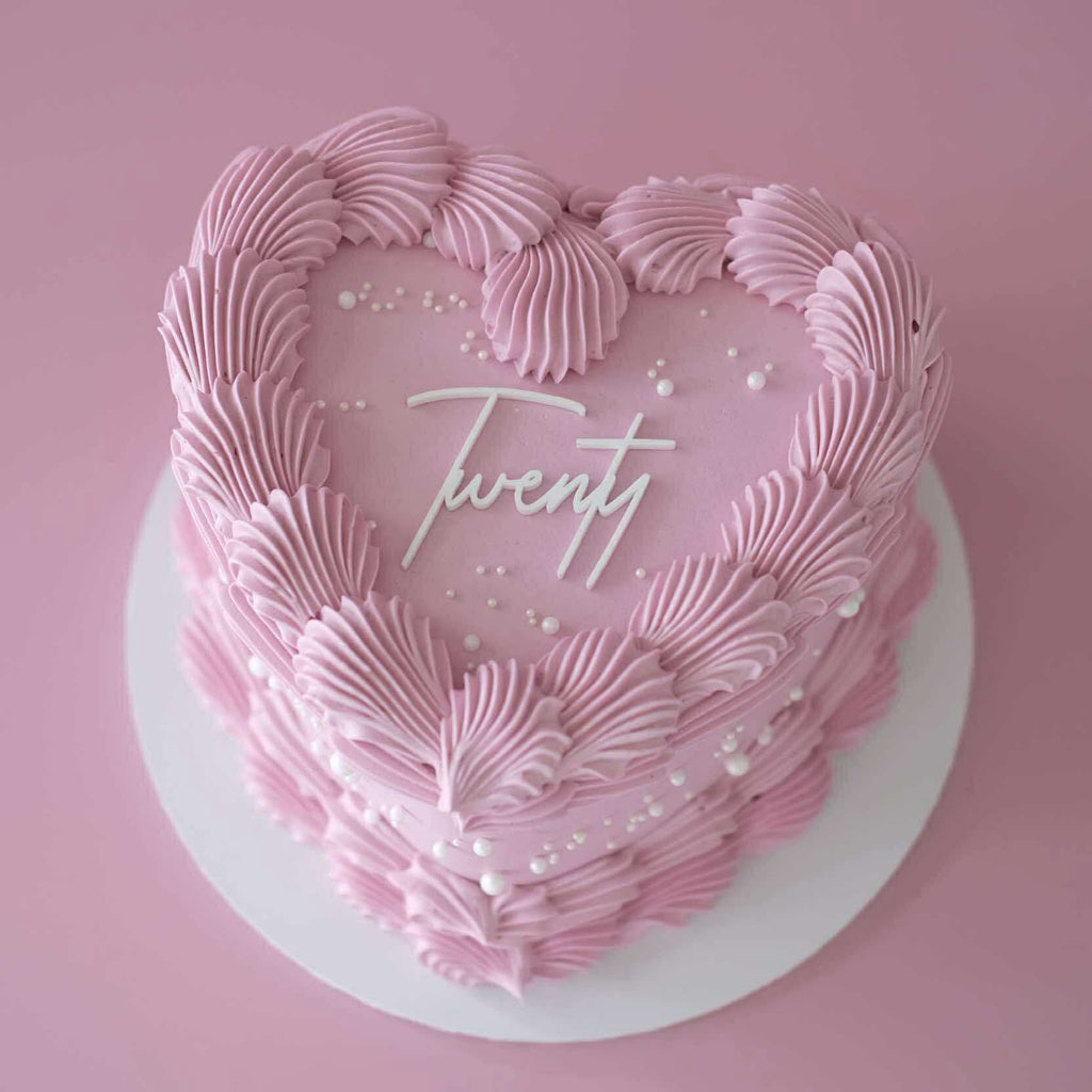 Extra White Pearls Vintage Heart Cake | Monochrome / ACRYLIC Text