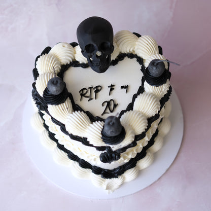 Funeral Theme Black & White Vintage Heart Cake