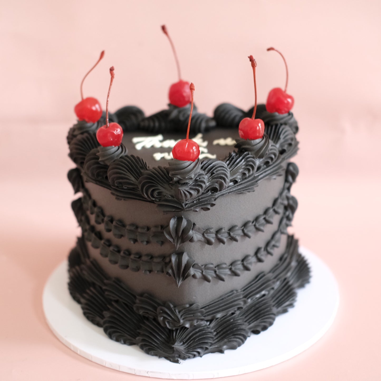 Black Vintage Heart Cake | Cherries