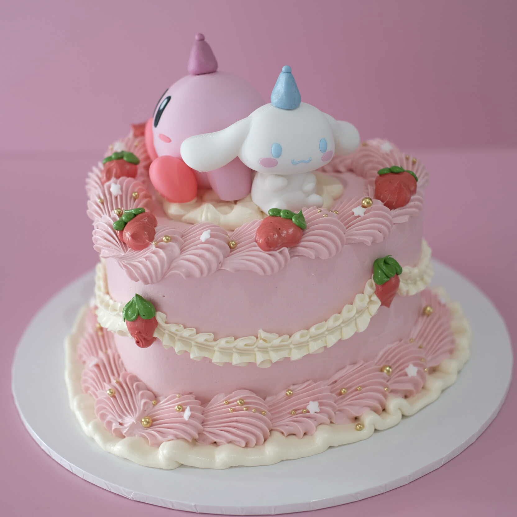 Vintage Heart Cake | Kirby & Cinnamoroll Strawberry Party