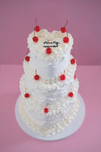 Lambeth Cherries Vintage Heart Cake | 3 Tier / MONOCHROME