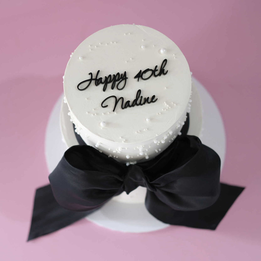 Statement Cake | White Pearl & Bow | 2 Tiers