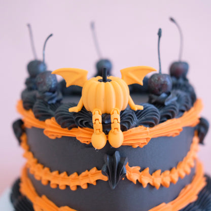 Halloween Themed Vintage Heart Cake - Winged Pumpkin & Cherries