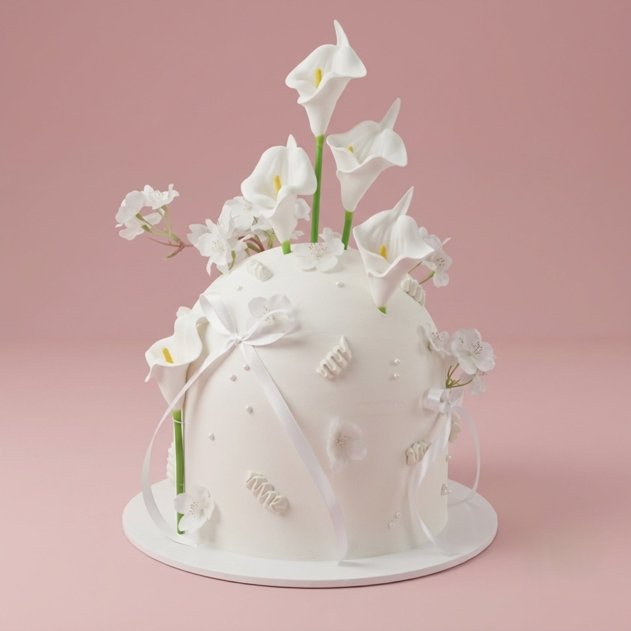 White Calla Lilies | Dome Squiggle Cake
