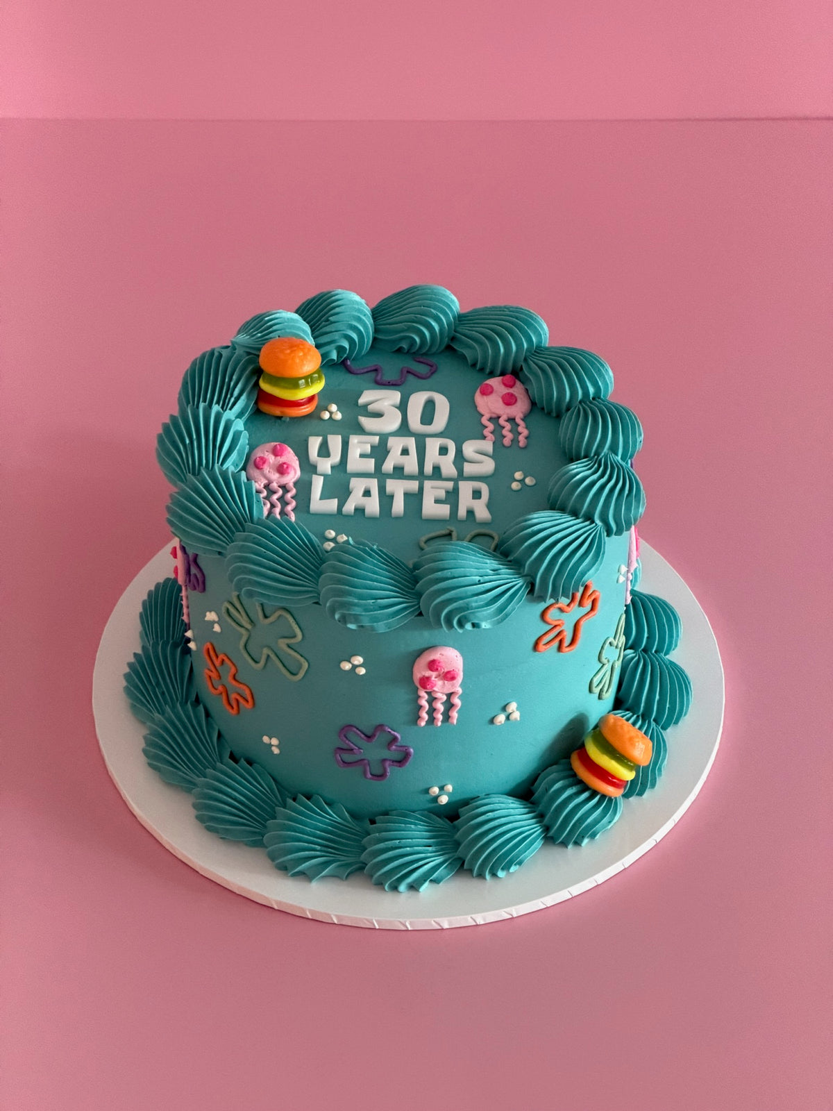 SpongeBob Themed Cake - swirled shell piping with jellyfish and undersea details Brisbane