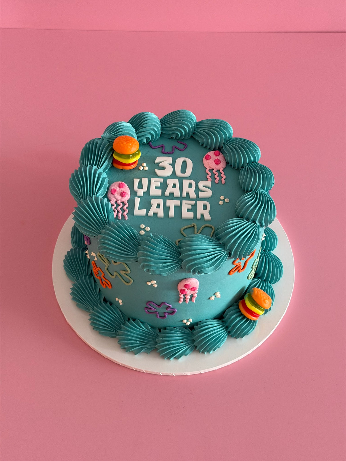 SpongeBob Themed Cake - swirled shell piping with jellyfish and undersea details Brisbane