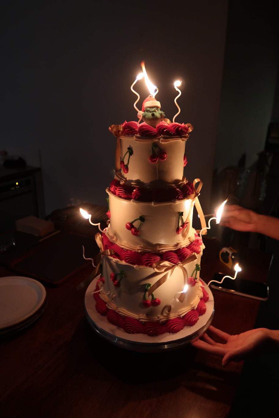 3 Tier Cherry Coquette Vintage Cake