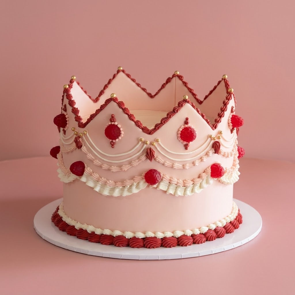 Crown Themed Cake - sculpted crown silhouette with piped swags beading and berries Brisbane
