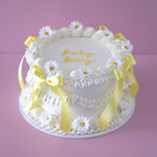 Vintage Round Cake Coquette Daisy - side angle with yellow satin bows Brisbane